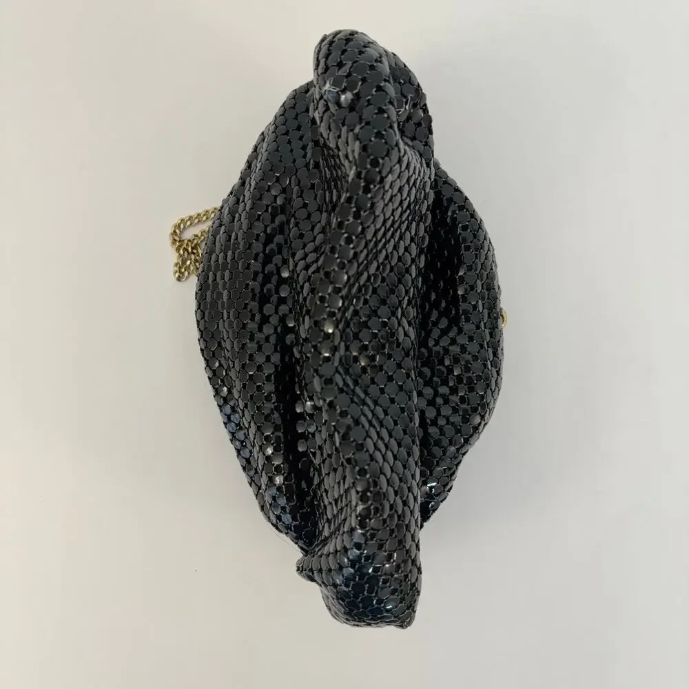 Whiting and David Metal Mesh Black Shoulder Bag Clutch Convertible Strap